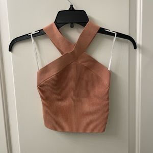 ARITZIA Babaton Sculpt Knit Criss Cross Cropped Tank Blush